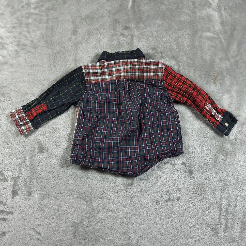 Ralph Lauren Baby Boy Shirt 6M Plaid Button Up Tartan Patchwork Stretch